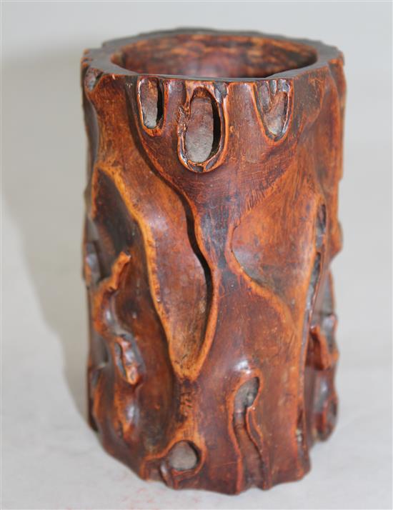 A Chinese huanghuali tree bough shaped brush pot, 18th / 19th century, 12.5cm